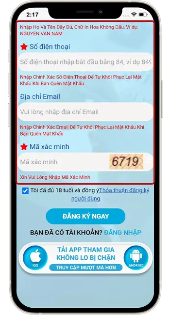 Bước 3: Nhấn "ĐĂNG KÝ NGAY".